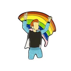 Person Holding Up Rainbow Wearing Cape Pin Brooch